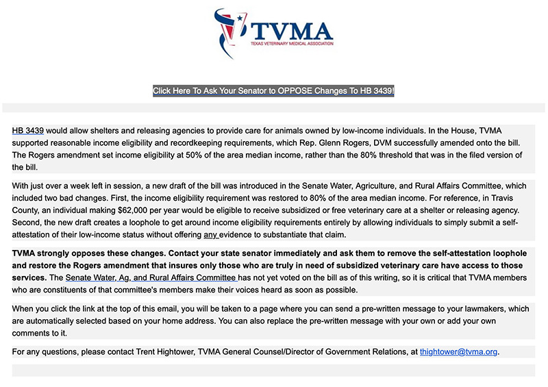 TVMA opposition - Why Can’t Vets at Texas Animal Shelters Treat Owned Pets