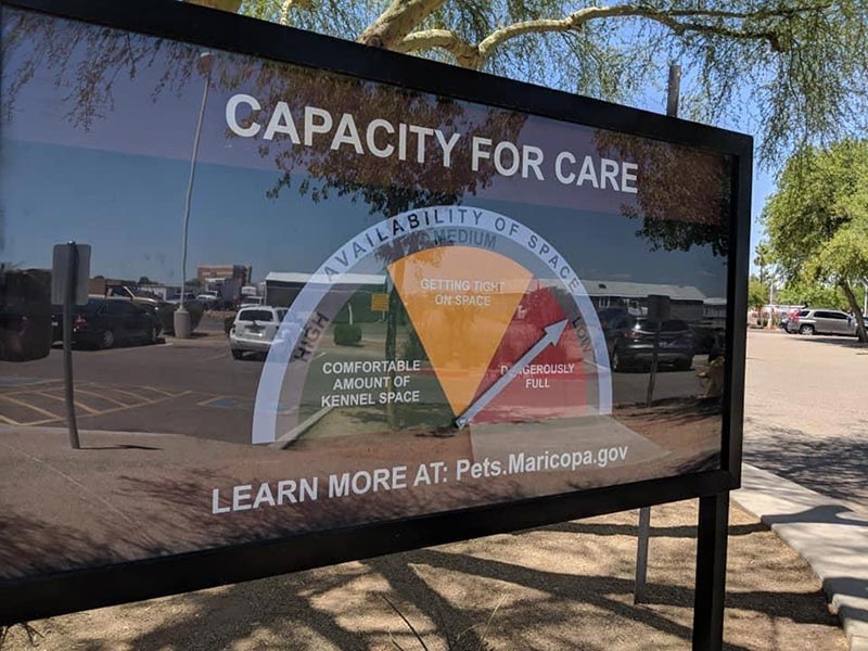 Capacity for Care sign with dial showing the availability of space.