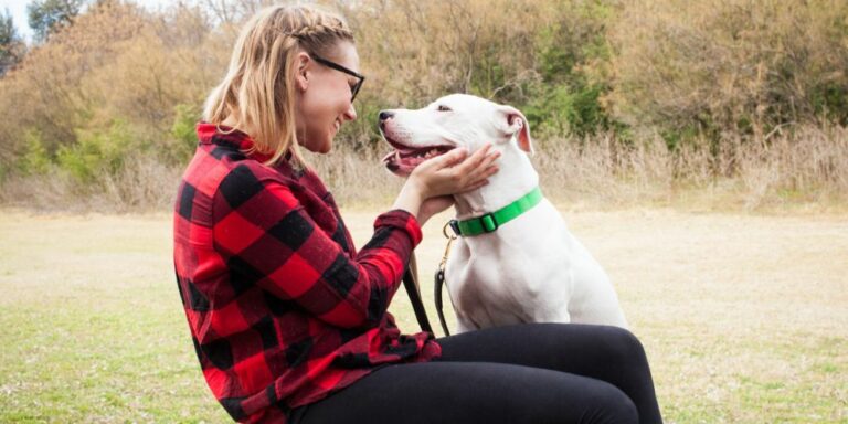 woman-and-white-pittie-Treat-First-Time-Foster-Caregivers-Like-Trial-Adopters-Other-Lessons-from-the-Pandemic